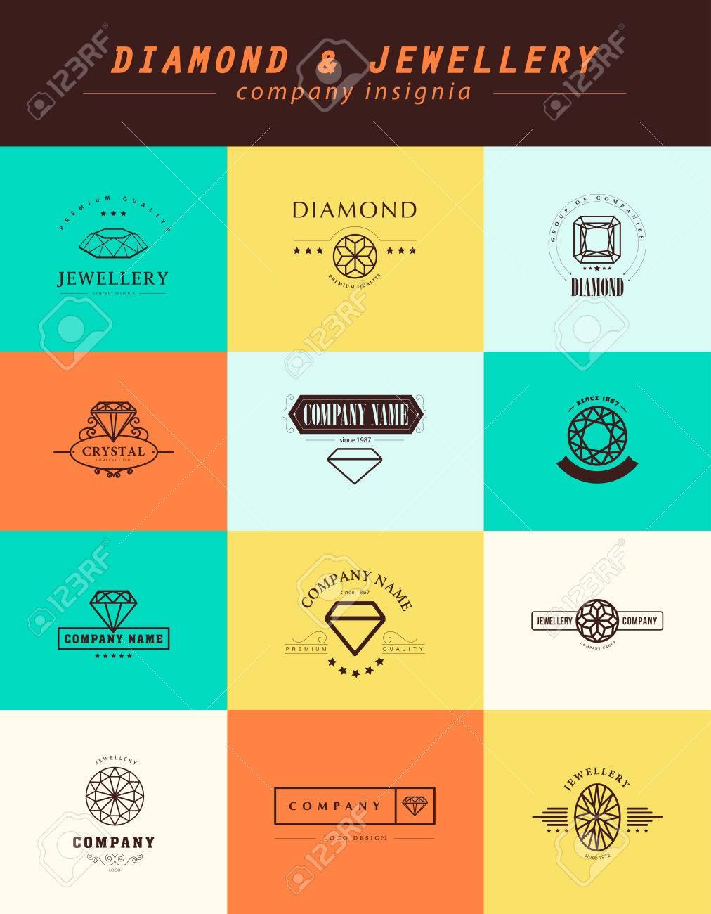vector collection of jewellery and diamond logos flat crystal diamond logos