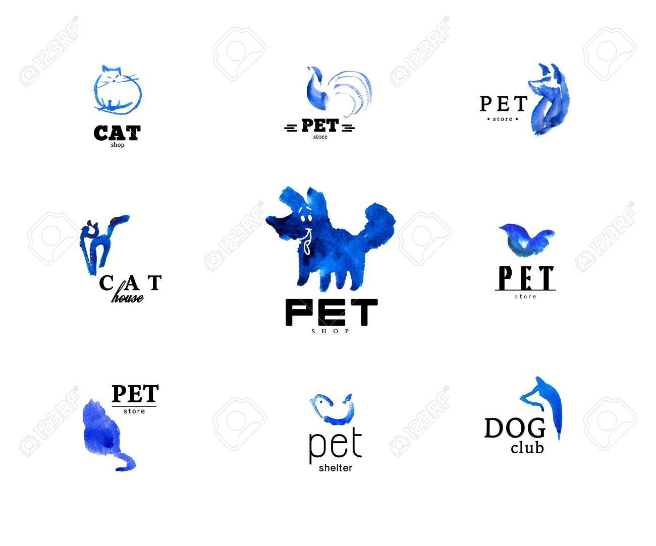 Set Of Watercolor Animal Logo Ixolated On White Background Hand Stock Photo Picture And Royalty Free Image Image