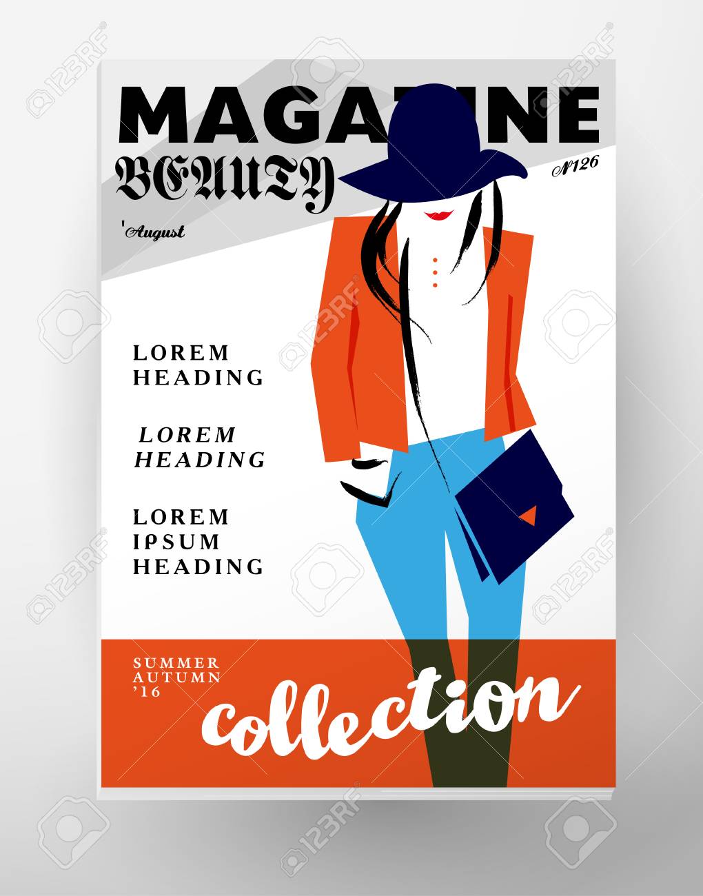 ベクトルのファッションのカード テンプレートです 美しさの招待状 リーフレット ポスター プラカード バナー 広告デザイン 手描きの女性芸術的なスケッチ 帽子の女 ファッション スタイリッシュな少女の肖像画 の写真素材 画像素材 Image