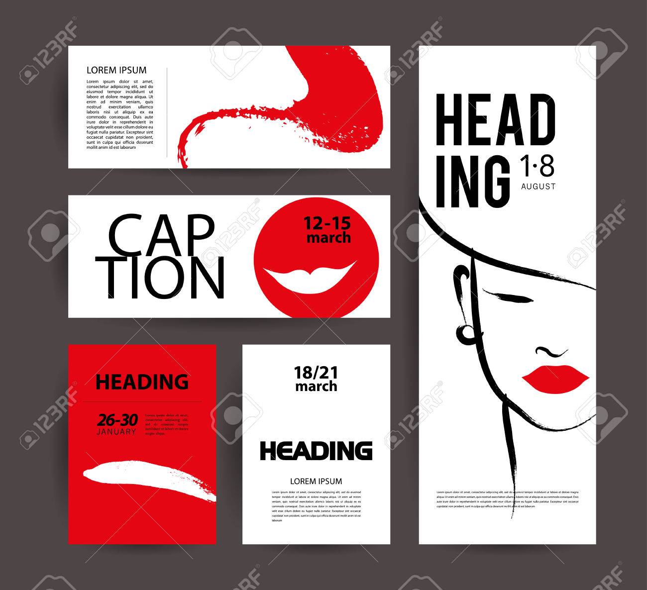 ベクトルのファッションのカード テンプレートです 美しさの招待状 リーフレット ポスター プラカード バナー 広告デザイン 手描きの女性芸術的なスケッチ 帽子の女 ファッション スタイリッシュな少女の肖像画 の写真素材 画像素材 Image 5274