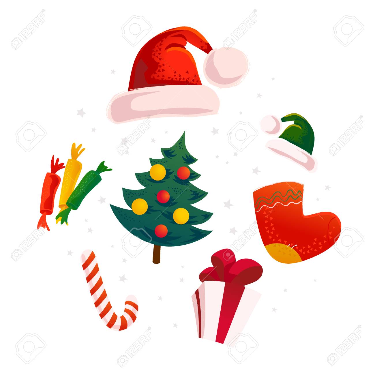 vector flat christmas design elements set santa elf hat gift