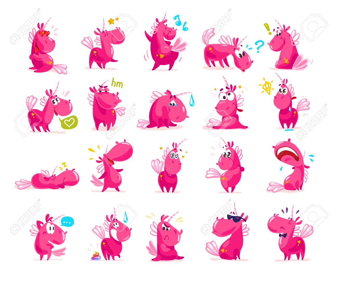 Vector collection of flat funny unicorns isolated on white background. Cartoon style. - 77372971 Vector collection of flat funny unicorns isolated on white background. Cartoon style. - 77372971
