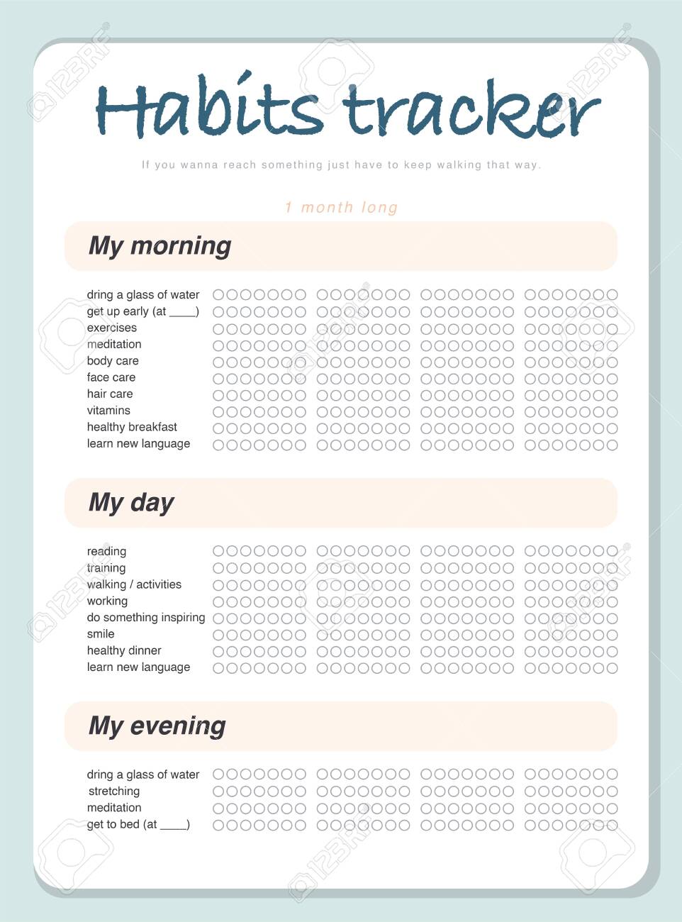 vector habits tracker page design template calendar for month tracker calendar