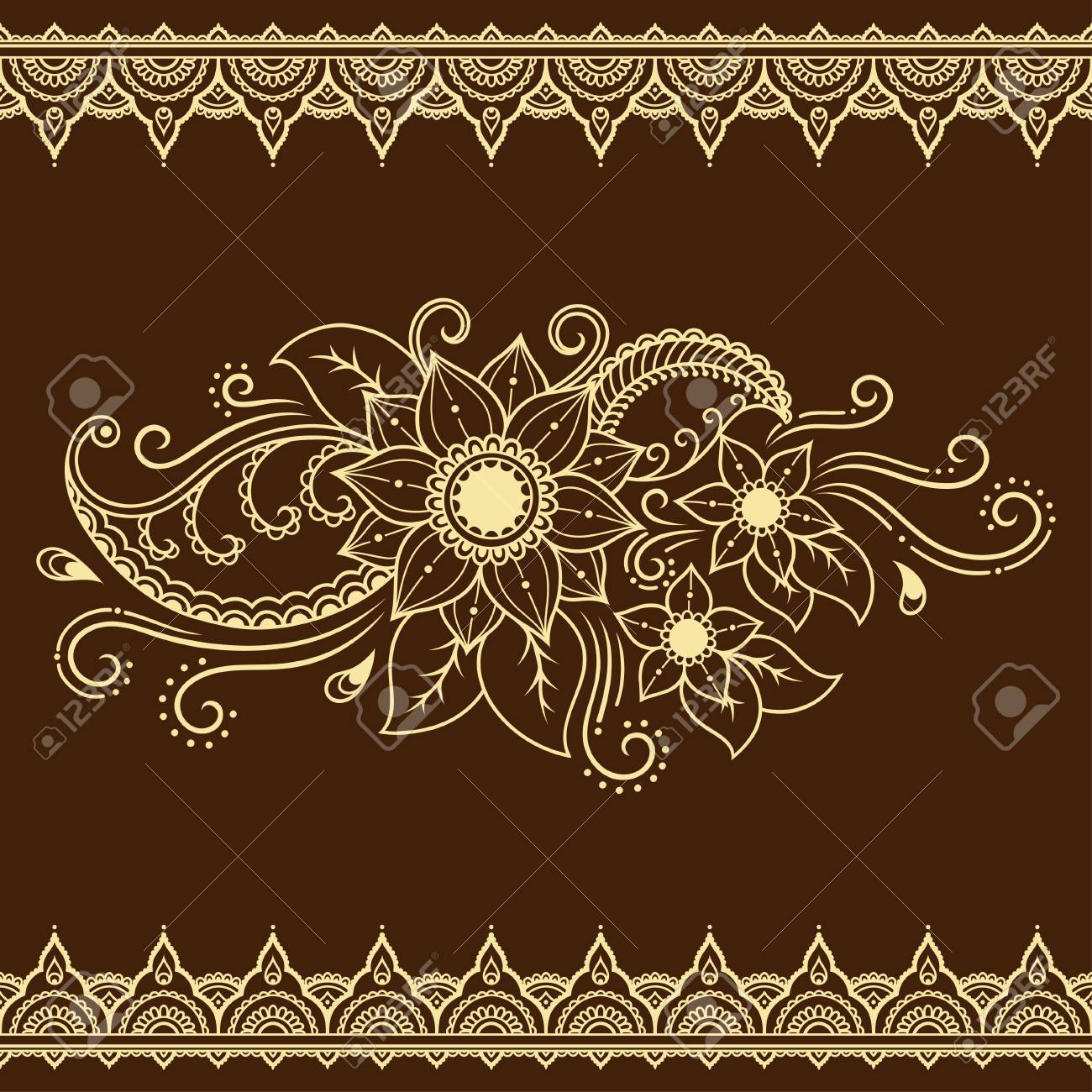 ヘナ タトゥーの花テンプレート 一時的な刺青 のイラスト素材 ベクタ Image