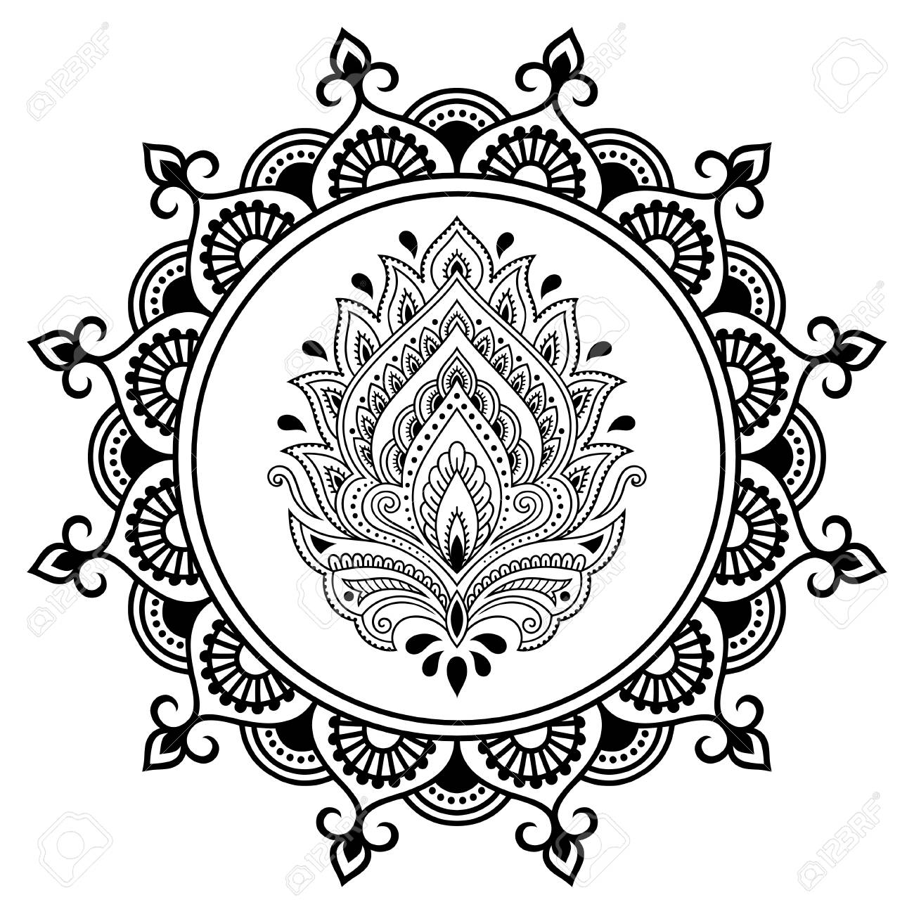 a circular pattern in the form of a mandala henna tattoo flower