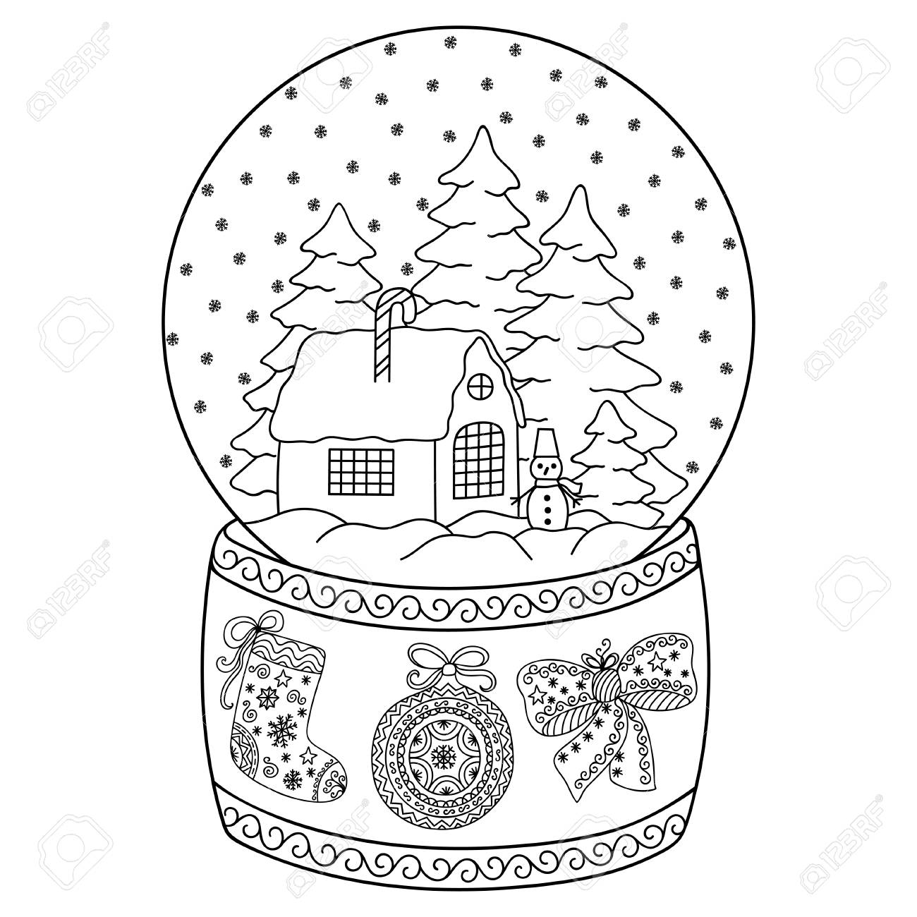boule a neige en verre jouet avec maison page de livre coloriage pour adultes et enfants motif decoratif hiver arbres noel bonhomme arc stockage pages coloriages