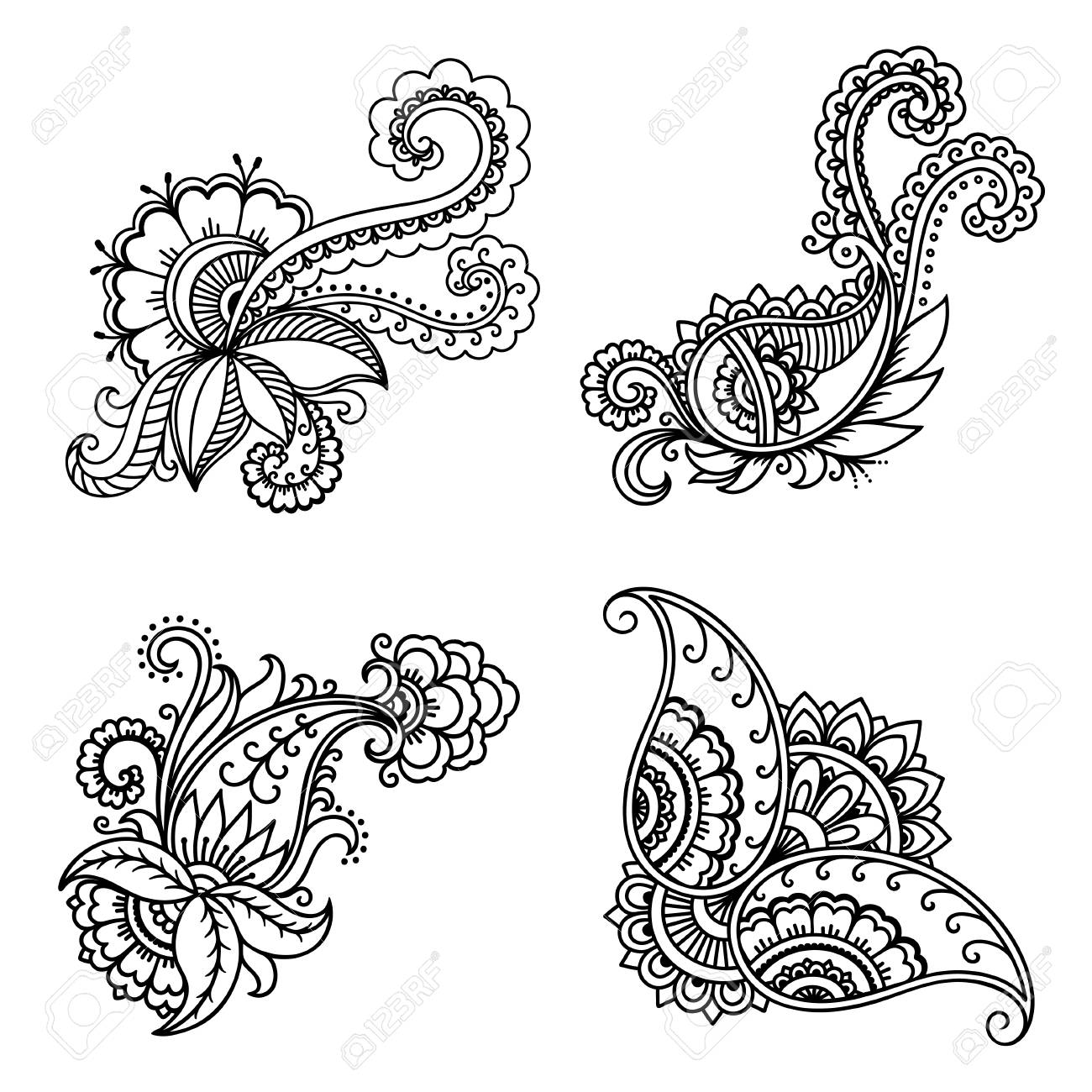 henna tattoo flower template in indian style ethnic floral paisley