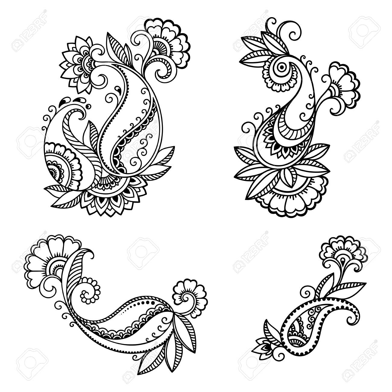 henna tattoo flower template in indian style ethnic floral paisley