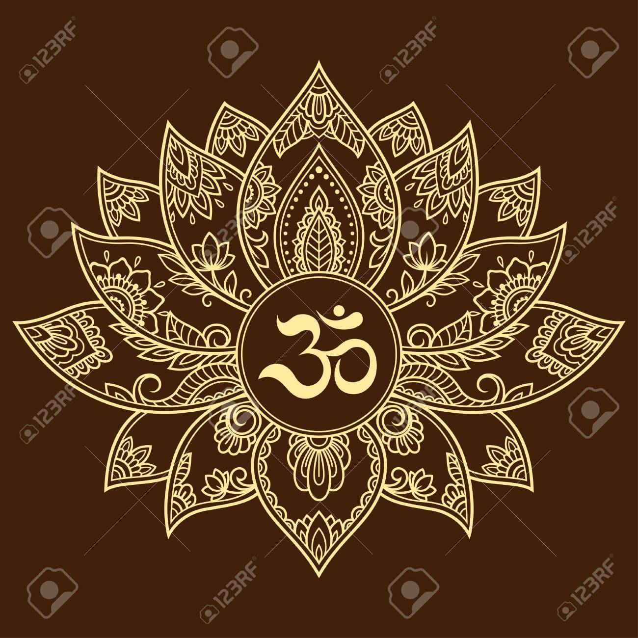 Mehndi Lotus Flower Pattern With Mantra OM Symbol For Henna Drawing And  Tattoo. Decoration Mandala In Ethnic Oriental, Indian Style. Royalty Free  SVG, Cliparts, Vectors, and Stock Illustration. Image 112124338., image size:1300x1300