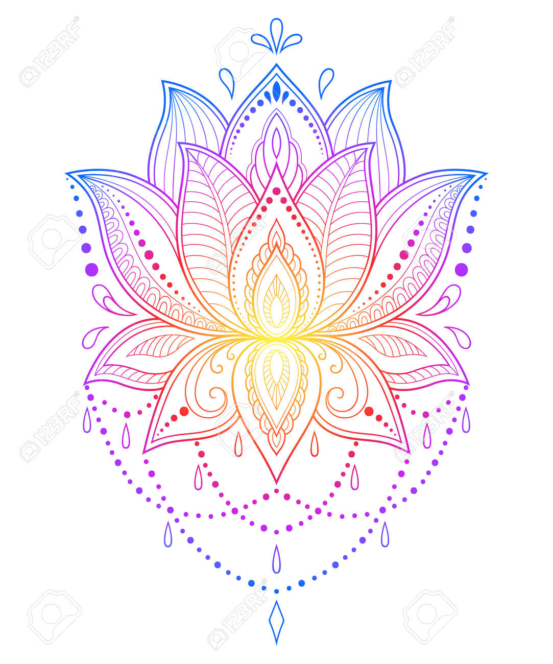 Colorful Floral Pattern For Mehndi And Henna Drawing. Hand-draw Lotus Flower  Symbol. Decoration In Ethnic Oriental, Indian Style. Rainbow Design On  White Background. Outline Vector Illustration. Royalty Free SVG, Cliparts,  Vectors, and, image size:1083x1300