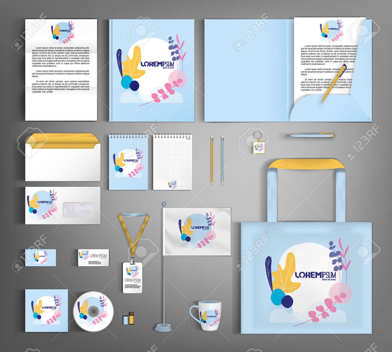 Corporate identity template with minimalist style floral ornament. Set of business office supplies. - 157164300 Corporate identity template with minimalist style floral ornament. Set of business office supplies. - 157164300