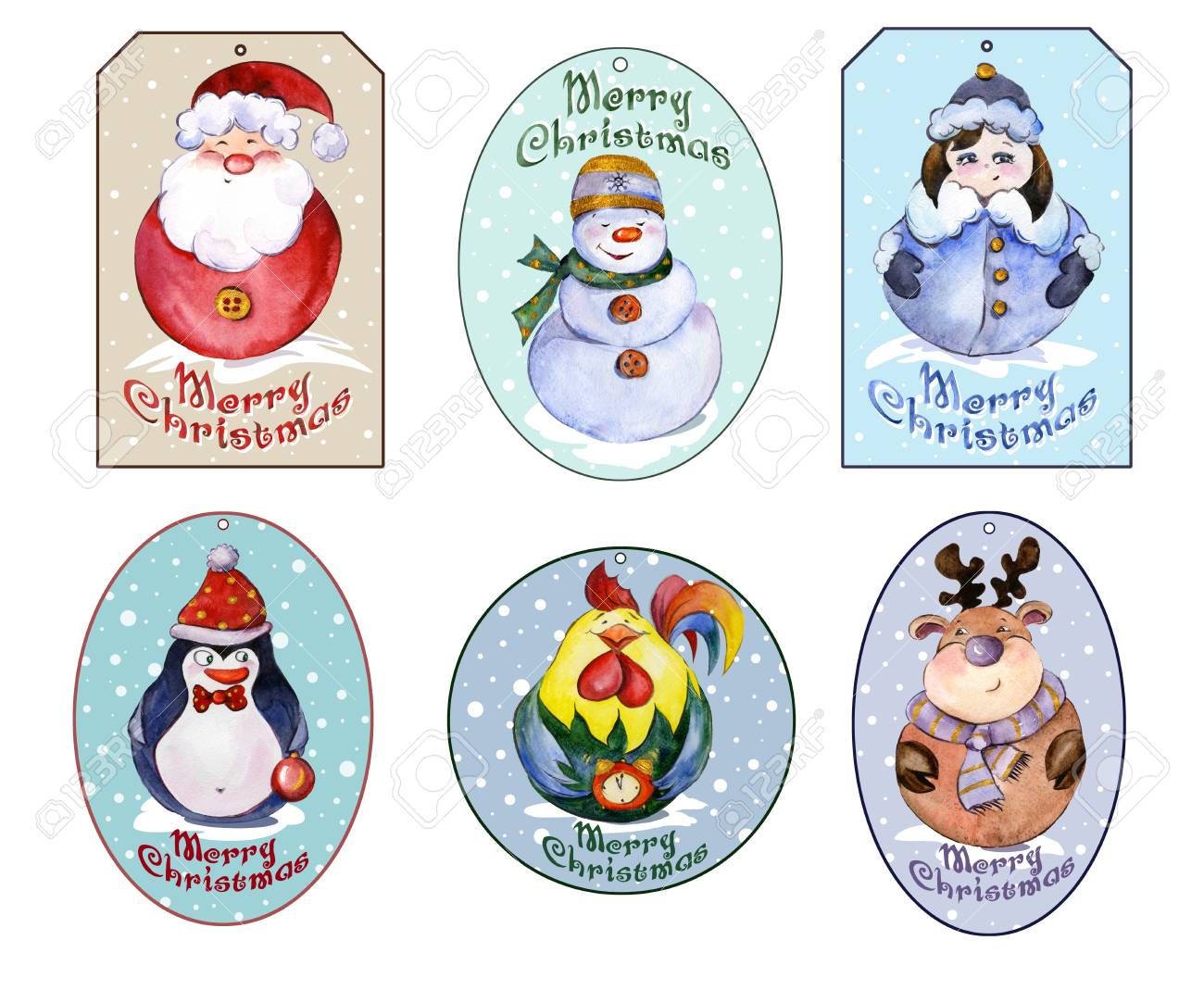 set of christmas tags with santa snow maiden and funny animals christmas tags from santa