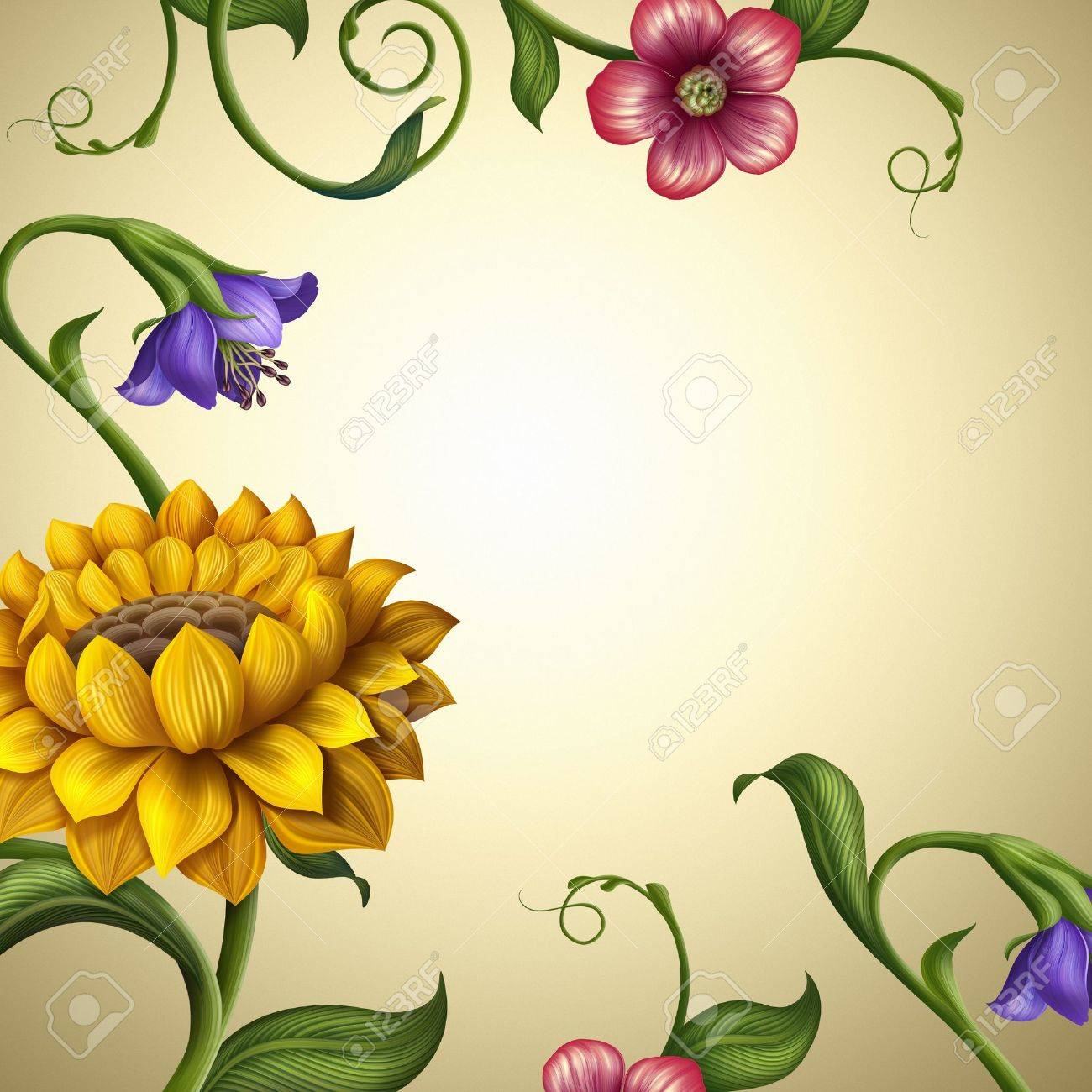 ビンテージ花のフレーム 美しいファンタジー春と夏の花の背景 の写真素材 画像素材 Image