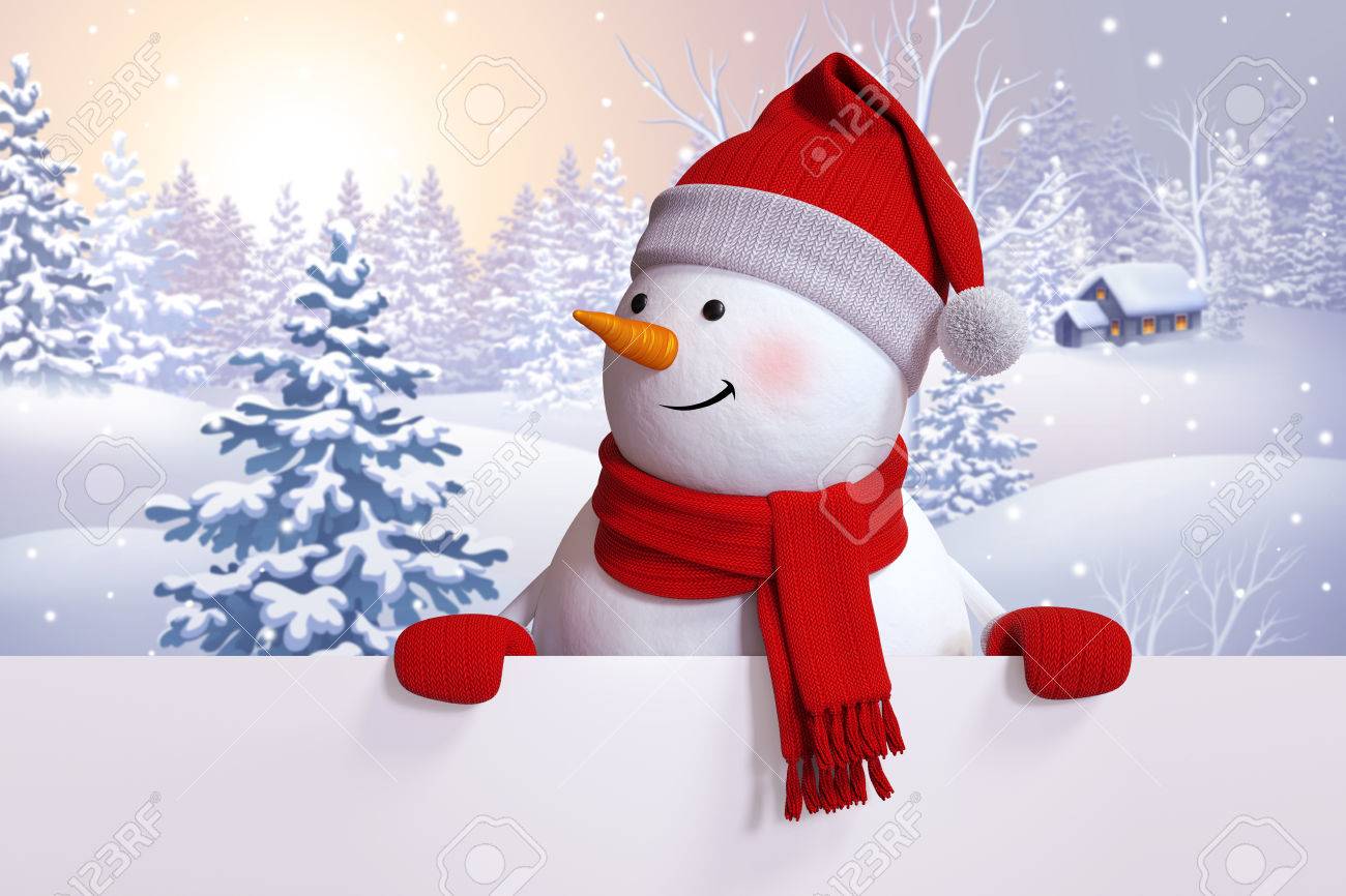 snowman waiting for christmas holidays winter landscape background snow man template