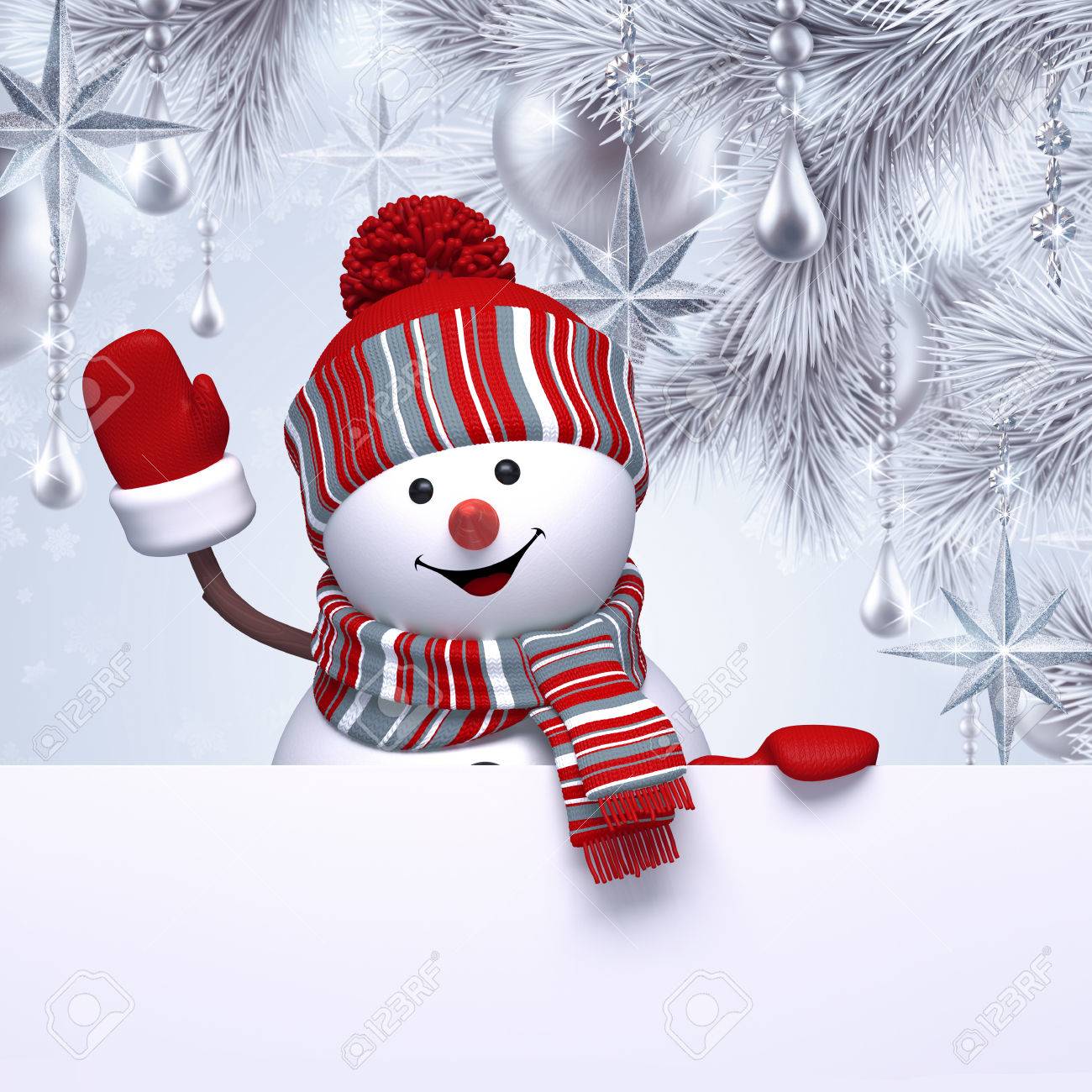 3d Snowman Waving Hand Christmas Blank Banner Holiday Silver Stock Photo Picture And Royalty Free Image Image 66295919