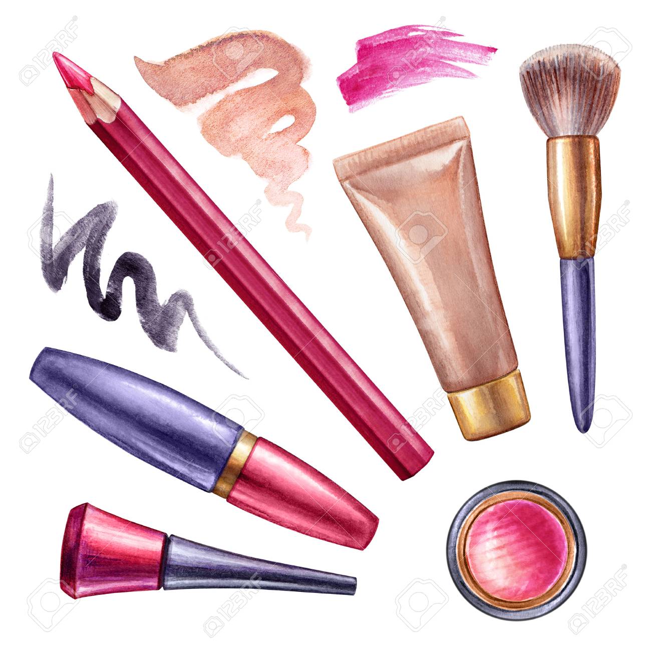 Watercolor Illustration Make Up Clip Art Cosmetics Design