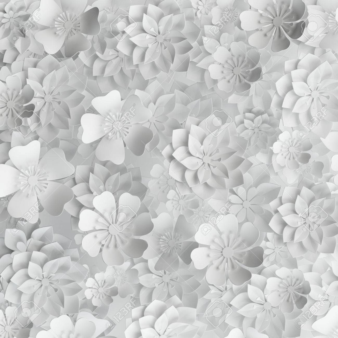 3d render digital illustration white paper flowers floral stock paper flower wallpaper