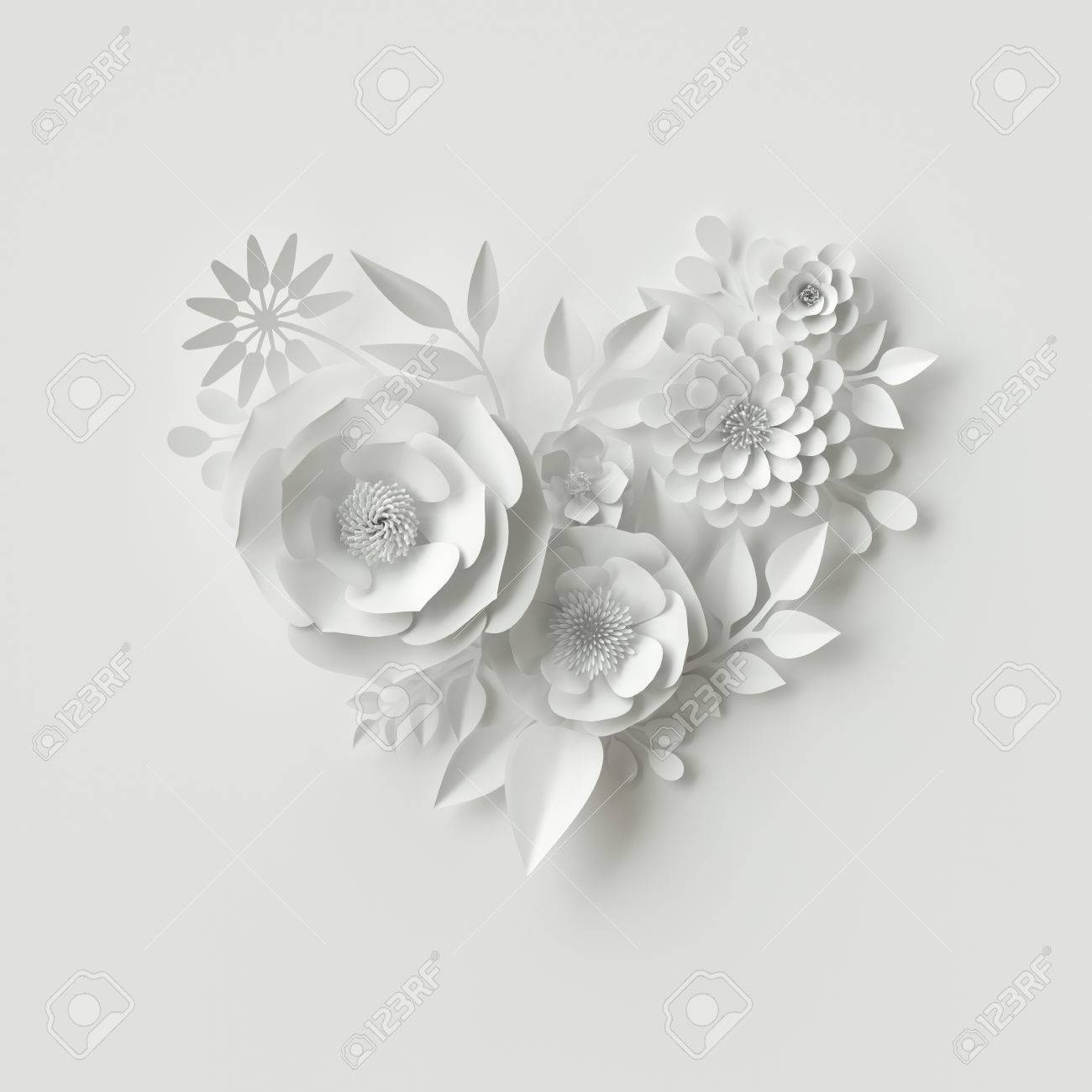 3d render digital illustration white paper flowers floral stock valentines day paper flower