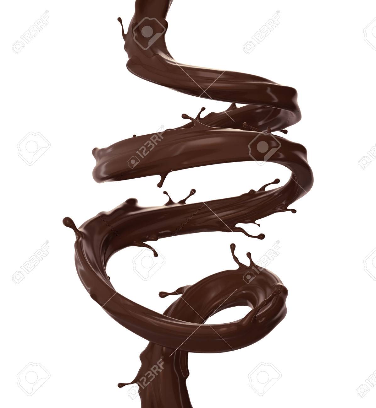 3 D イラスト チョコレート スパイラル ジェット 茶色のスプラッシュ 液体波しぶきループ 曲線のライン 白い背景で隔離 の写真素材 画像素材 Image