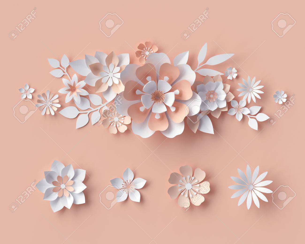3d render abstract paper flowers bridal bouquet decorative paper flower bridal bouquet