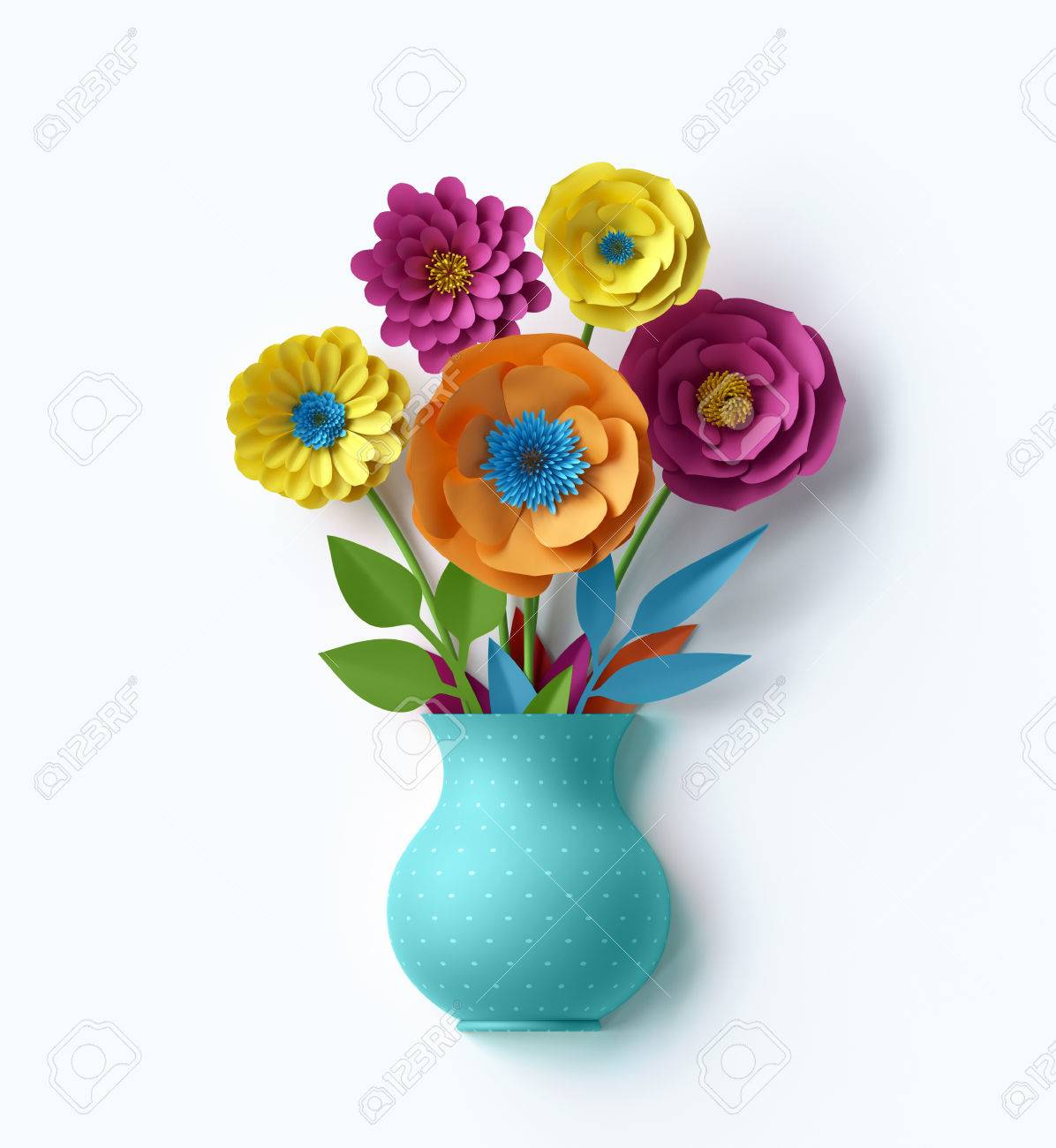 3d Render Digital Illustration Cute Vase With Colorful Paper