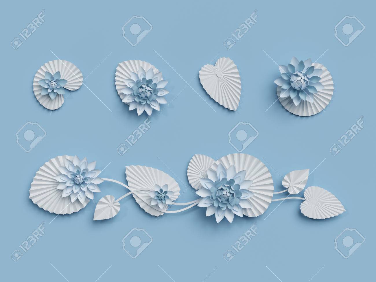 3d Hacer Flores De Loto De Papel Decoracion De Pared Azul