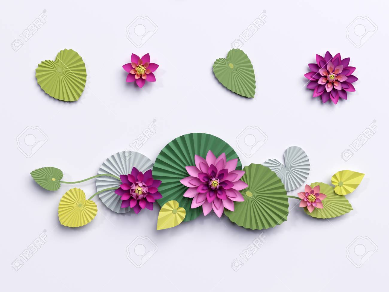 Render 3d Flores De Loto De Papel Decoracion De La Pared