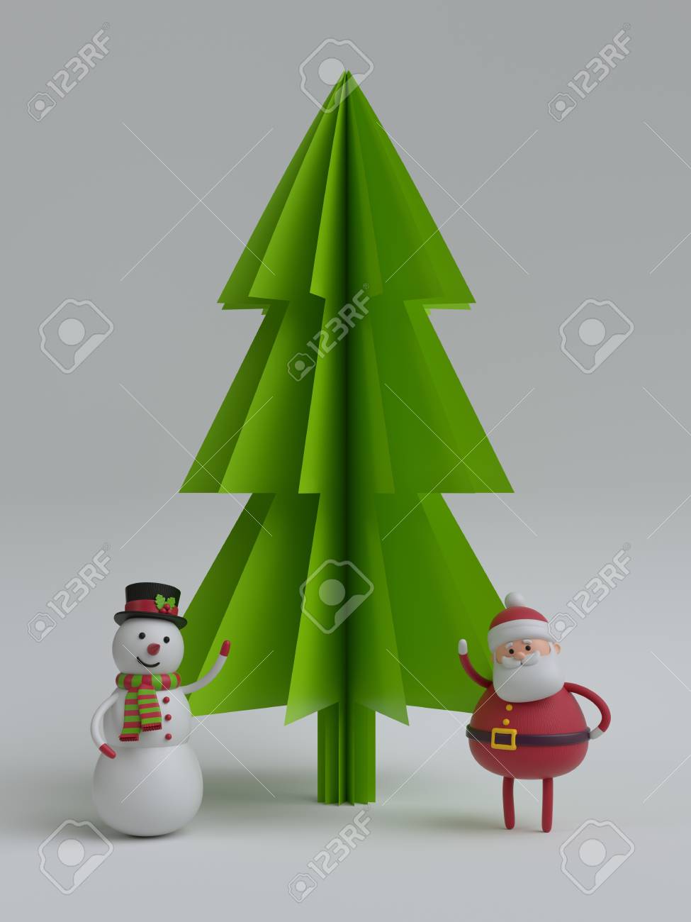 Rendu 3d Bonhomme De Neige Et Le Pere Noel Jouets Sapin De Livre Vert Bonne Annee Carte De Voeux Fond De Noel Banque D Images Et Photos Libres De Droits Image