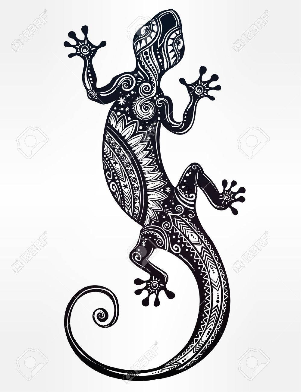 ornate gecko lizard in in tattoo style isolated vector illustration ideal for coloring page