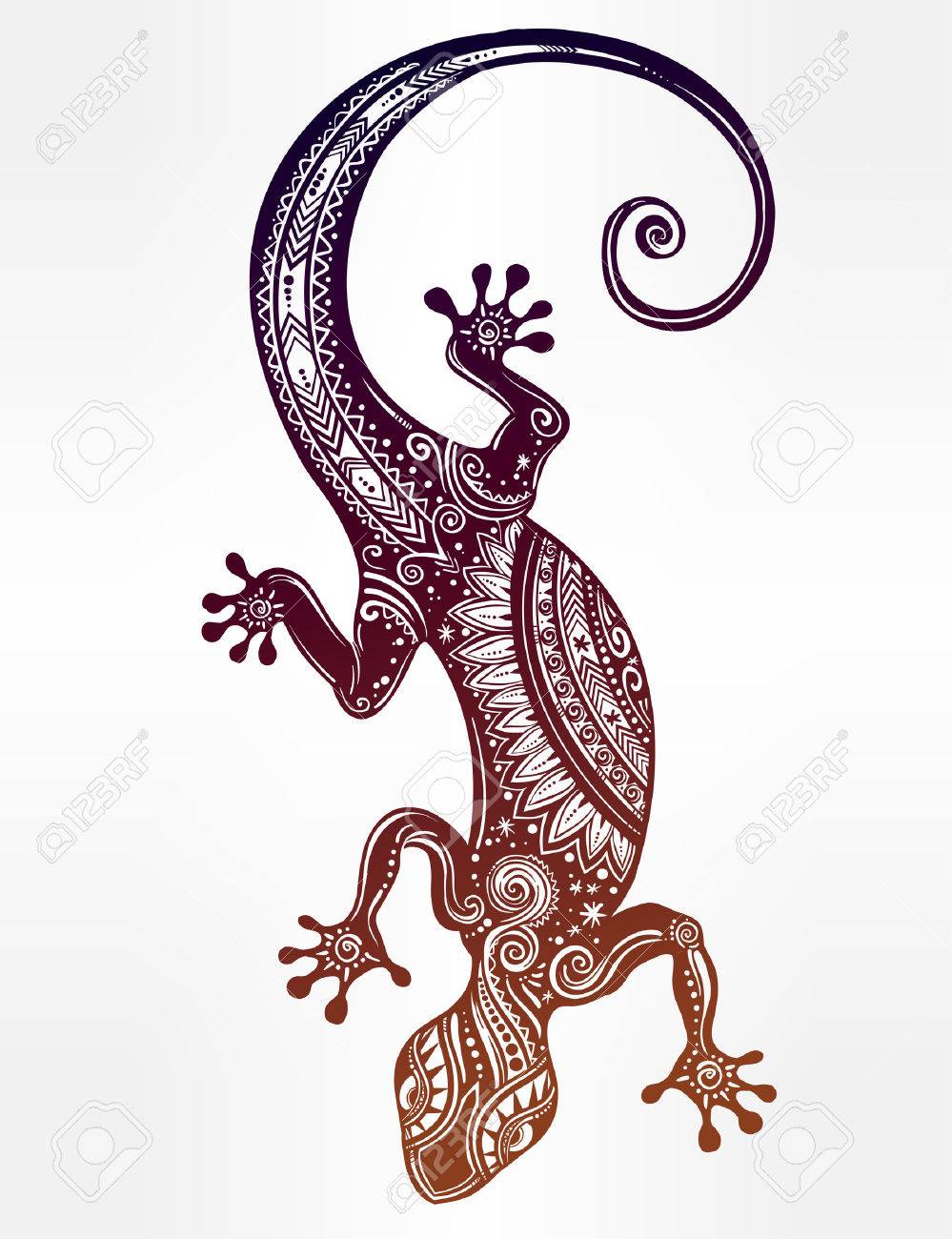 ornate gecko lizard in in tattoo style isolated vector illustration ideal for coloring page
