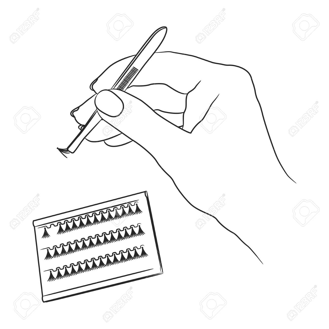 女性の手はセットから人工まつげとピンセットを保持します のイラスト素材 ベクタ Image