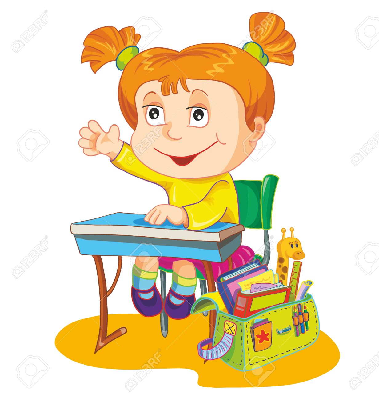 Illustration-écolière De S'asseoir Sur Le Banc D'école Clip Art Libres De Droits , Vecteurs Et Illustration. Image 10119930.