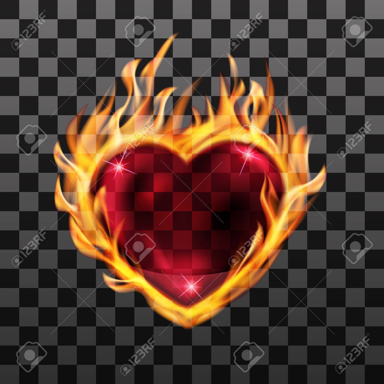 ベクトル イラスト 赤く暗い背景に燃えてる火とハート バナー カード バレンタインの日 医療環状の招待状のデザイン のイラスト素材 ベクタ Image
