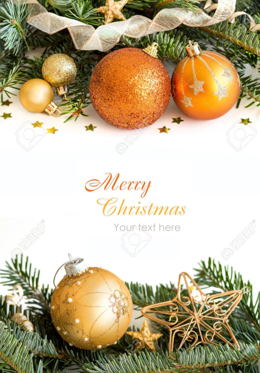 Goldene Weihnachtsschmuck Grenze Auf Weissem Hintergrund Lizenzfreie Fotos Bilder Und Stock Fotografie Image 34748329