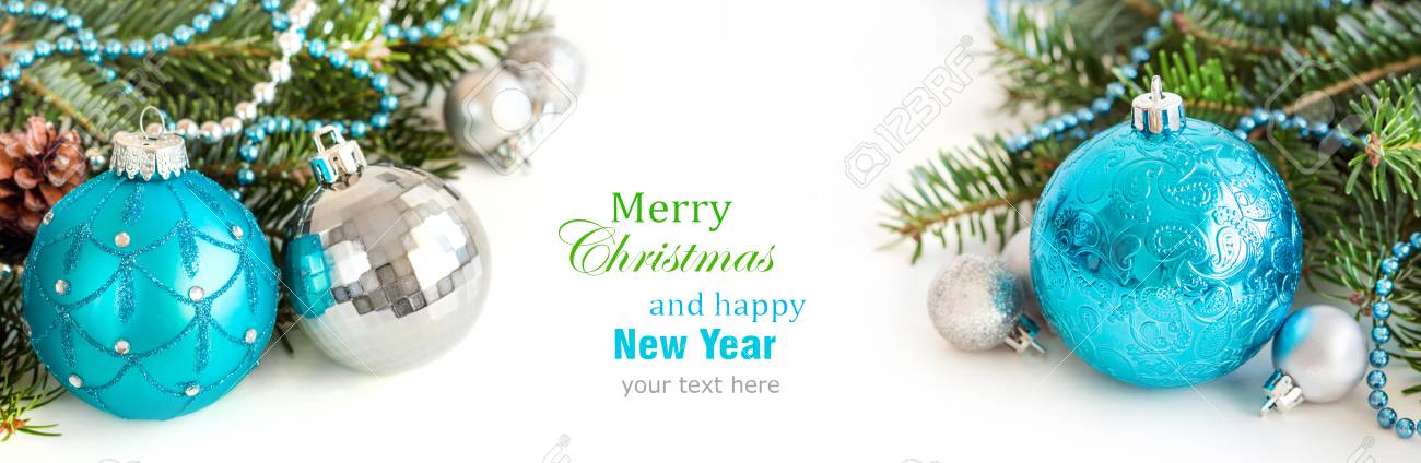 Turkis Und Silber Weihnachtsschmuck Auf Weissem Hintergrund Lizenzfreie Fotos Bilder Und Stock Fotografie Image 34748340