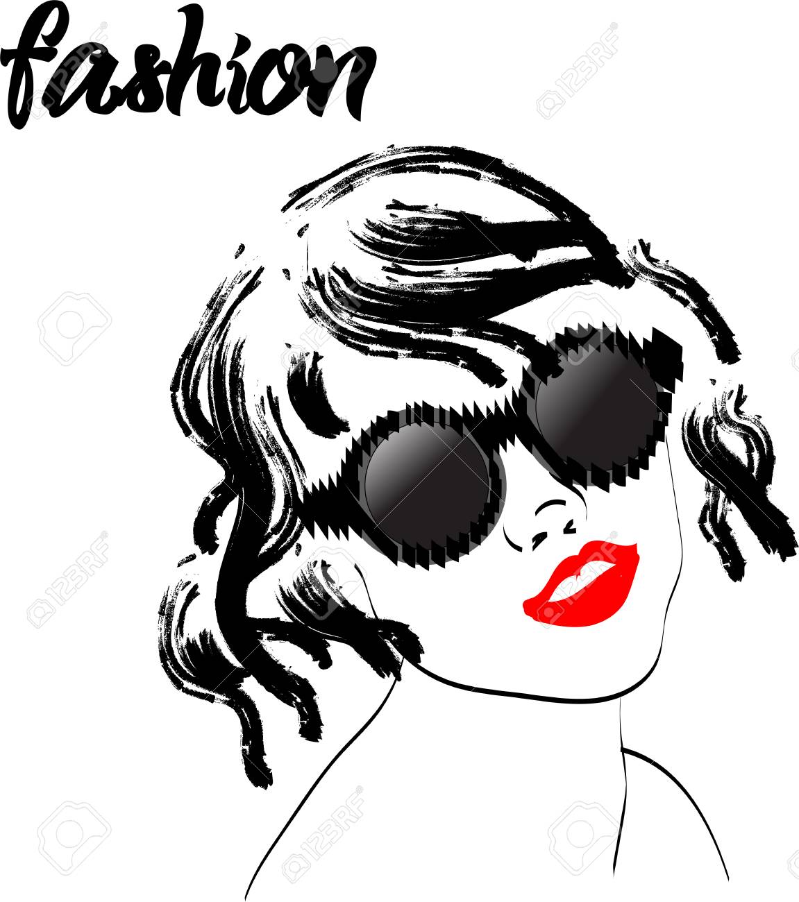 Fast Fashion Sketch Girl In Glasses Vector