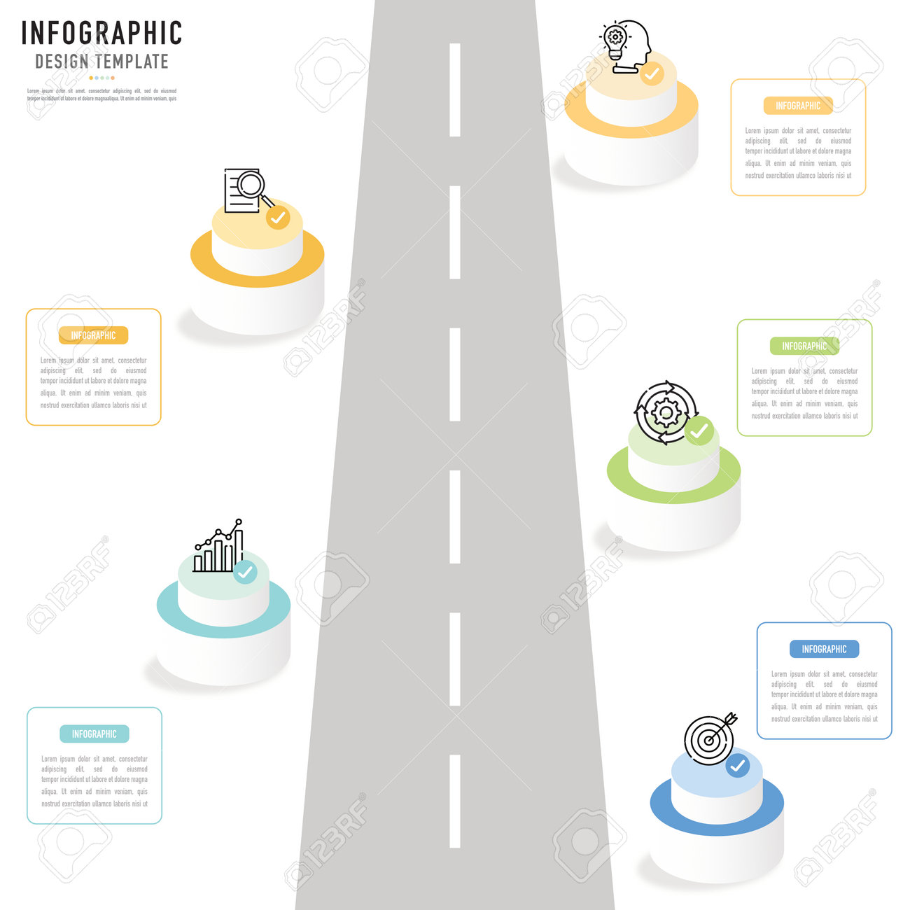 Circular Isometric Roadmap Infographic Template Or Element With 5 Step,  Process, Option, Colorful 3D Circle, Bar, Stage, Road, Label, Icons,  Rectangle, Street, Ladder For Sale Клипарты, SVG, векторы, и Набор  Иллюстраций Без