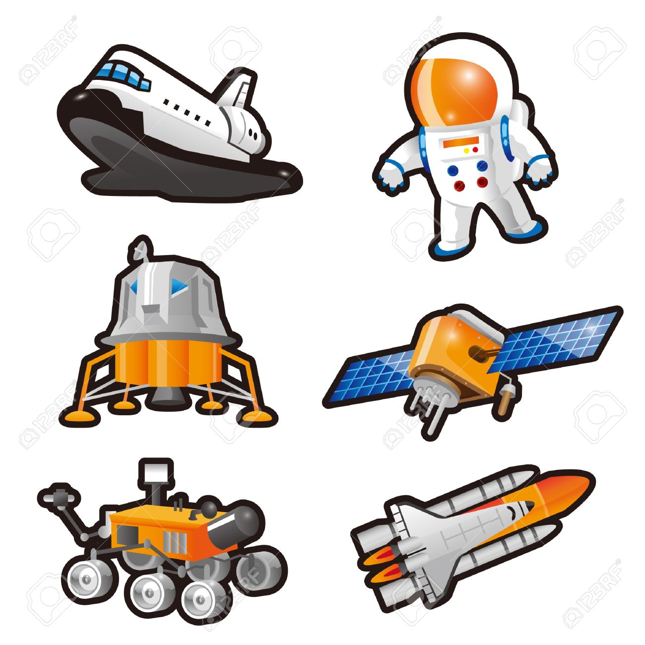 宇宙飛行士 スペースシャトル 上陸用舟艇 月面着陸および衛星 のイラスト素材 ベクタ Image 1972