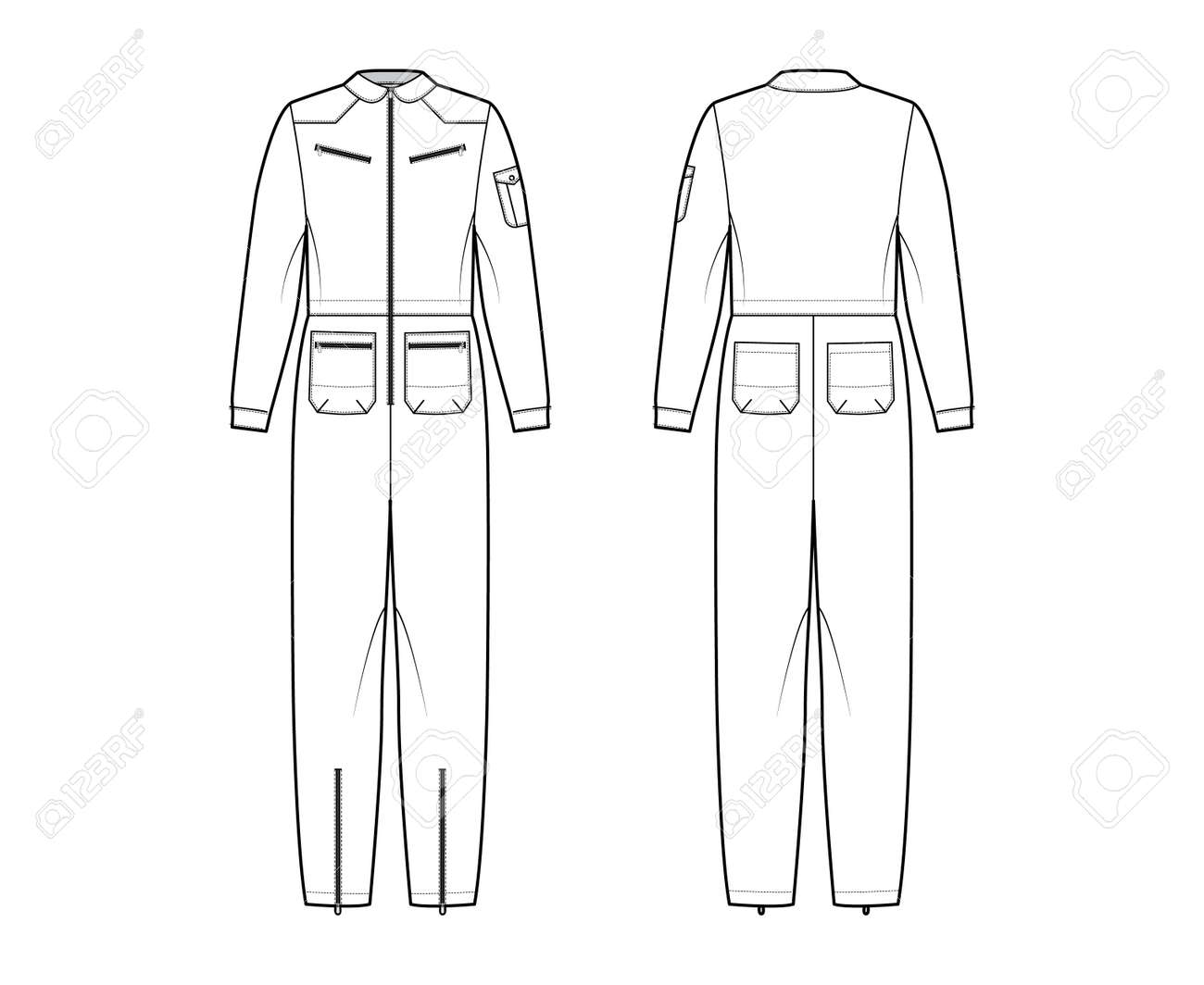 Download Aviator Jumpsuit Overall Dungarees Technical Fashion Illustration Royalty Free Cliparts Vectors And Stock Illustration Image 165235859