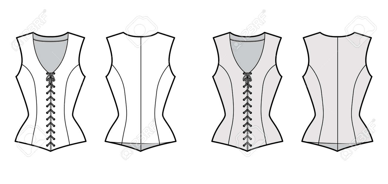 Set Of Necklines Tank Clothes Tops Cami One Shoulder Scoop Racerback Vneck Cowl Strap Technical Fashion Illustration With Fitted Body Flat Apparel Template Women Men Unisex Cad Mockup Stock Illustration - Download