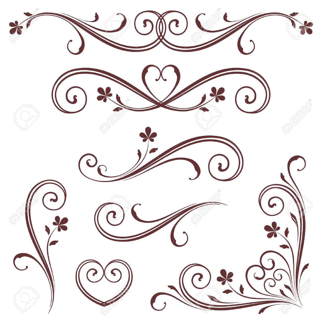 vectorized scroll design with heart design royalty free cliparts heart scroll design