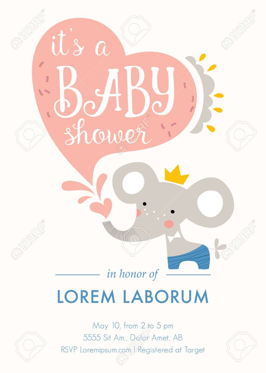 baby shower invitation template card design with baby elephant