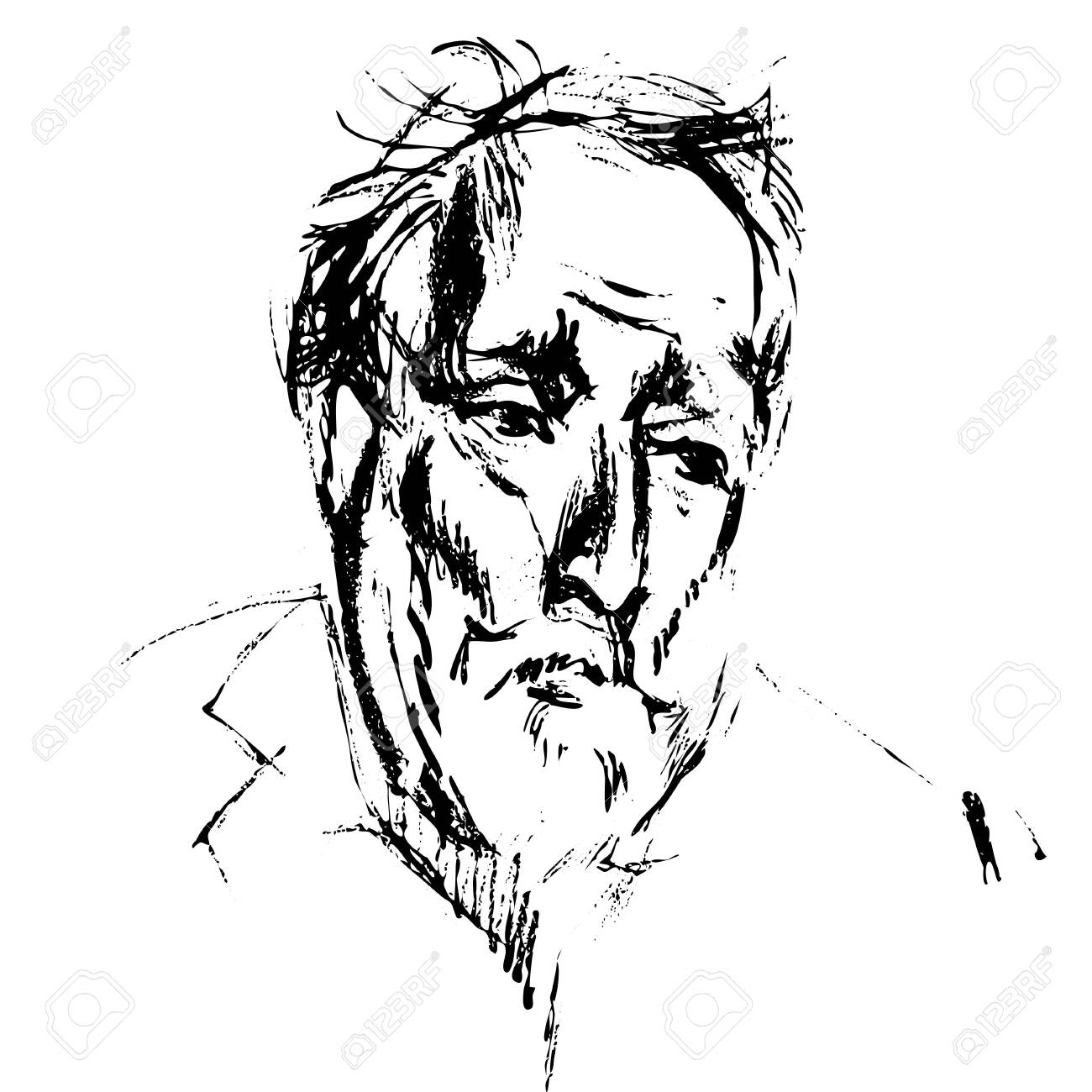 An old man. 鉛筆画
