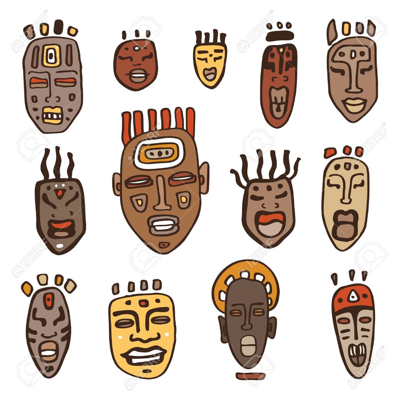 アフリカのマスクを設定します 民族手ベクトル イラスト のイラスト素材 ベクタ Image アフリカのマスクを設定します 民族手ベクトル イラスト のイラスト素材 ベクタ Image