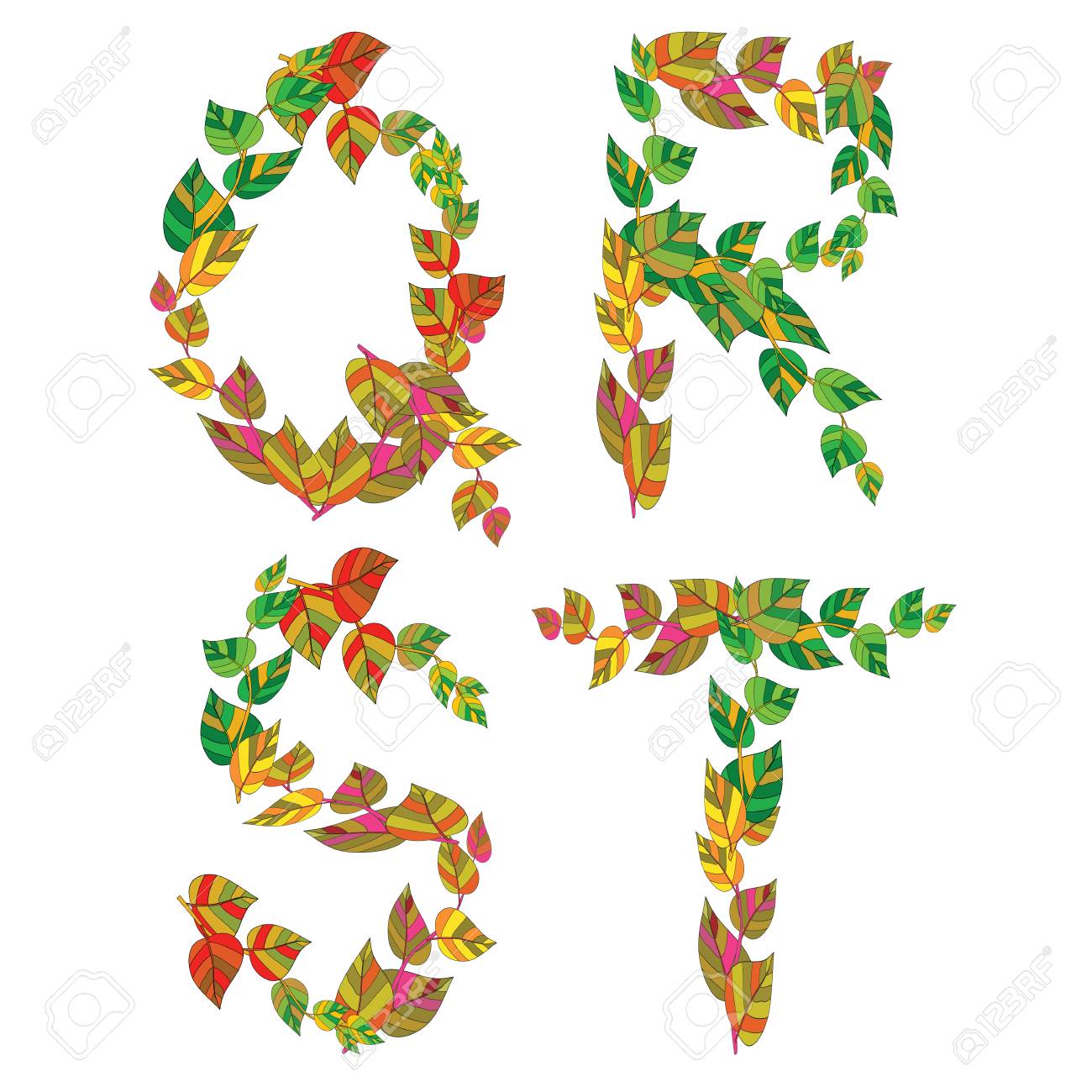 Immagini Stock Alfabeto Inglese Fatta Di Rami E Foglie Vettore Image