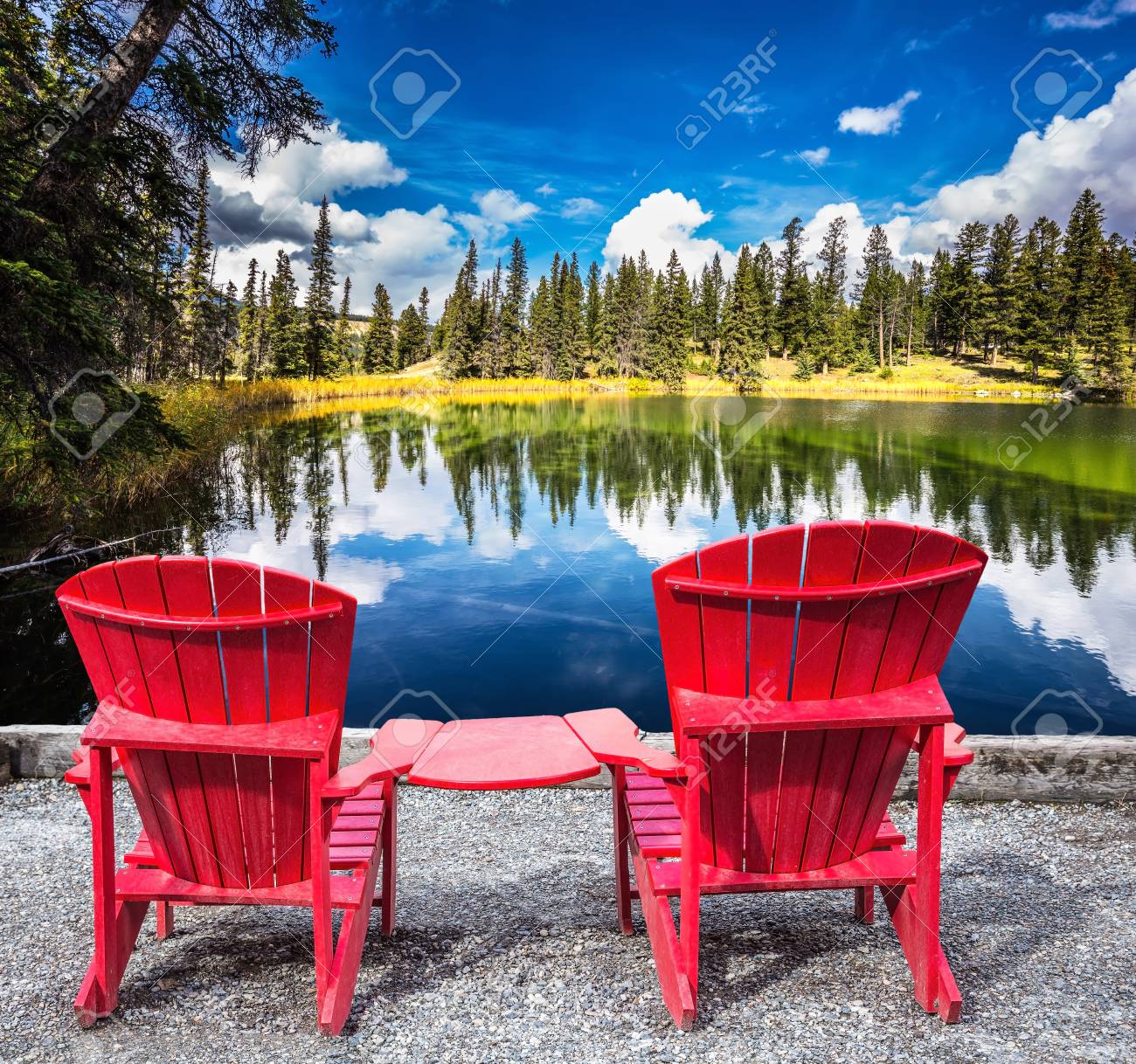 jasper national park in the rocky mountains two red plastic stock