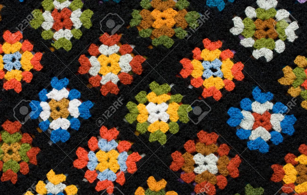 Retro Homemade Crochet Blanket Made image