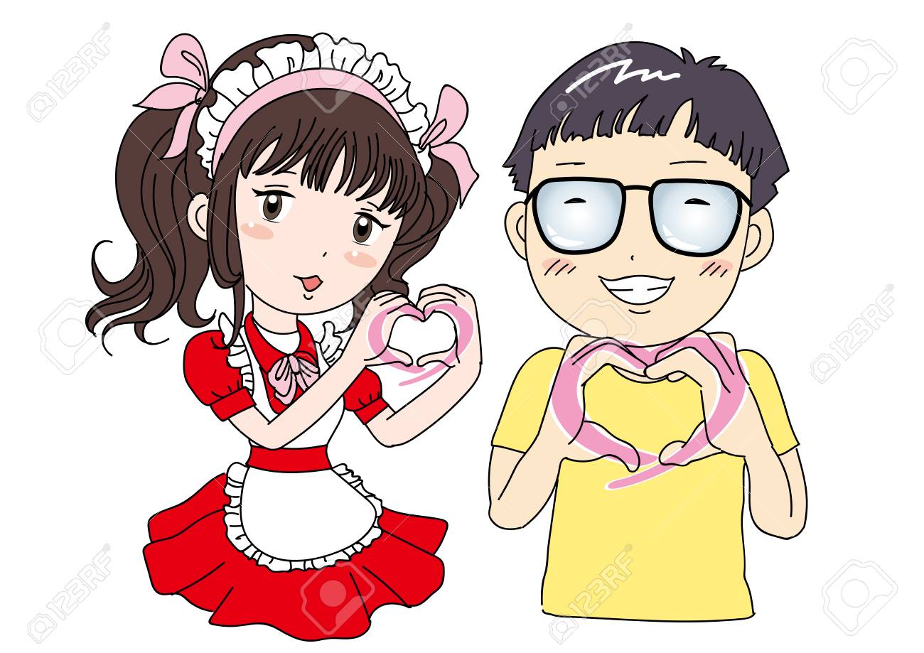 メイドカフェの女の子と男のイメージのイラスト素材 ベクタ Image メイドカフェの女の子と男のイメージのイラスト素材 ベクタ Image