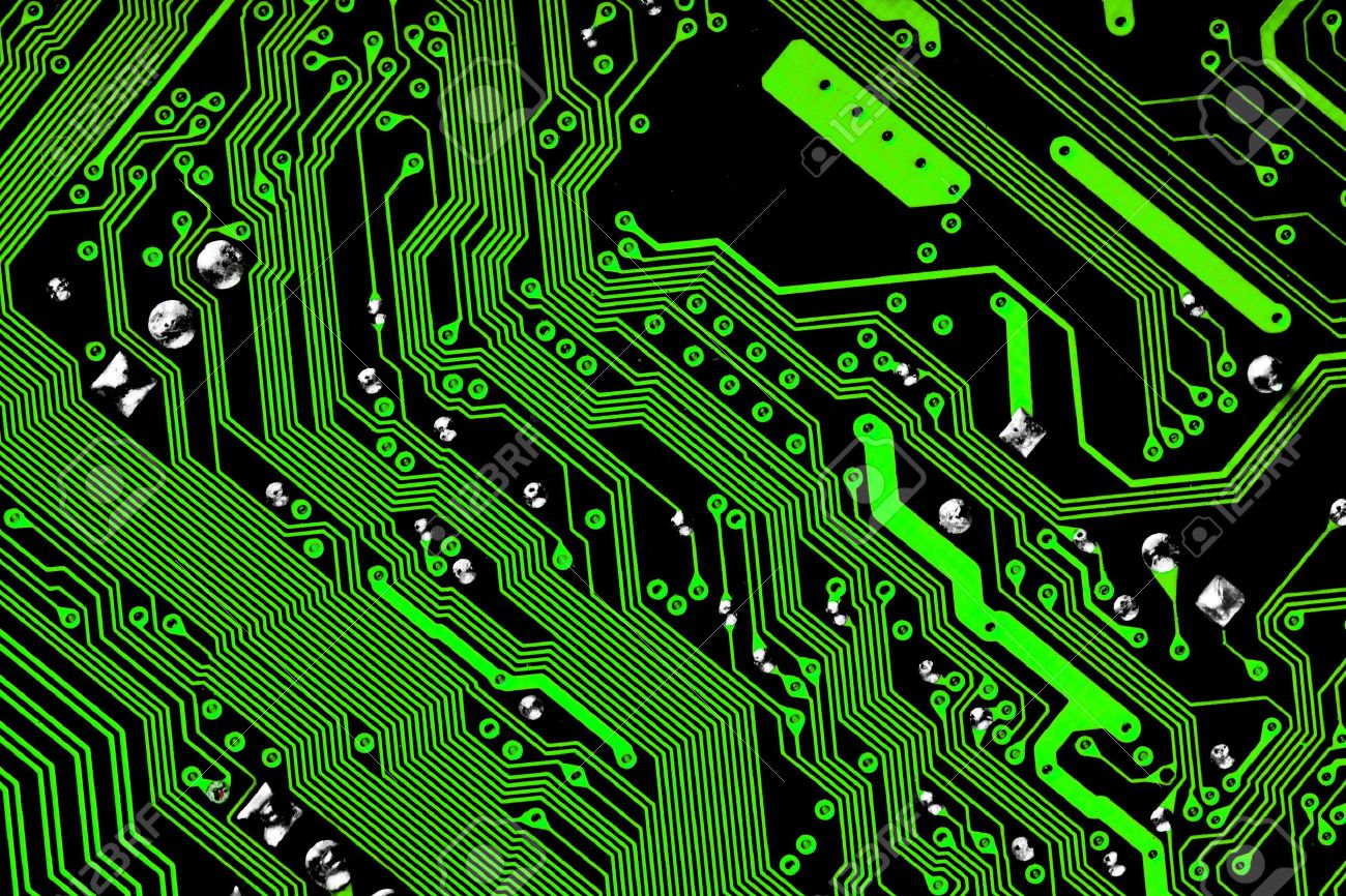 electronic circuit board green black texture stock photo