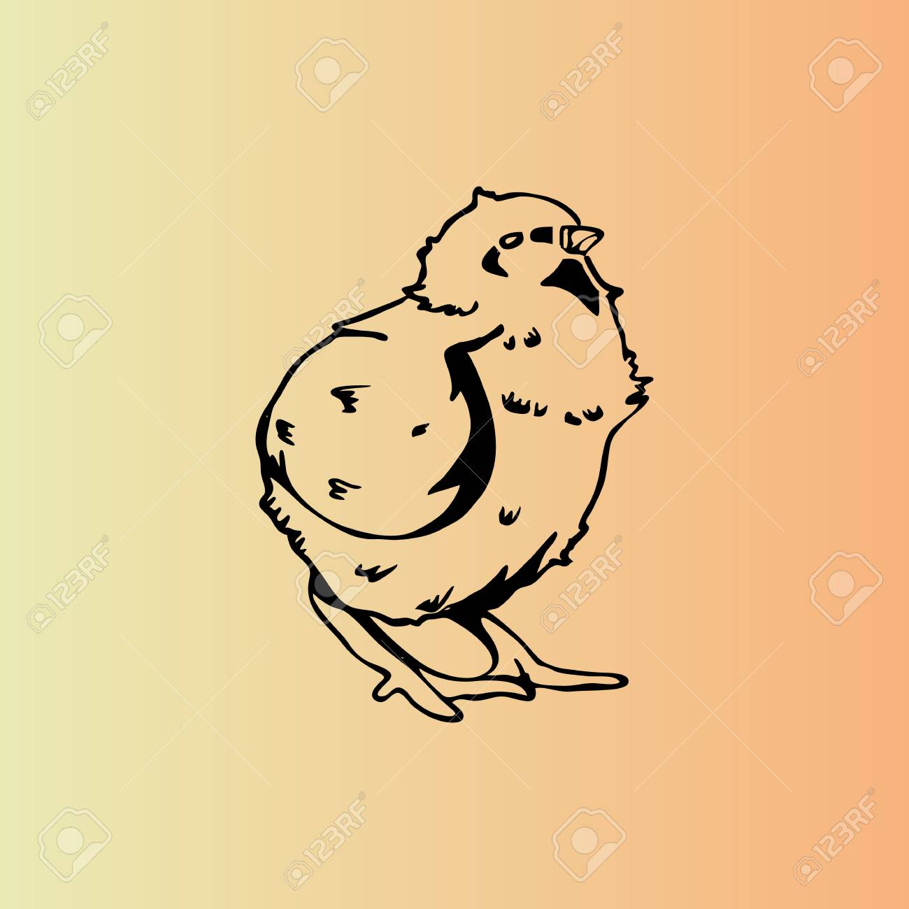 手描きの鉛筆のグラフィック、チキン、ひよこ。彫刻、ステンシル  スタイルです。ロゴ、記号、紋章、記号。スタンプ、シールです。シンプルなイラスト。スケッチ。のイラスト素材・ベクター Image 80318670